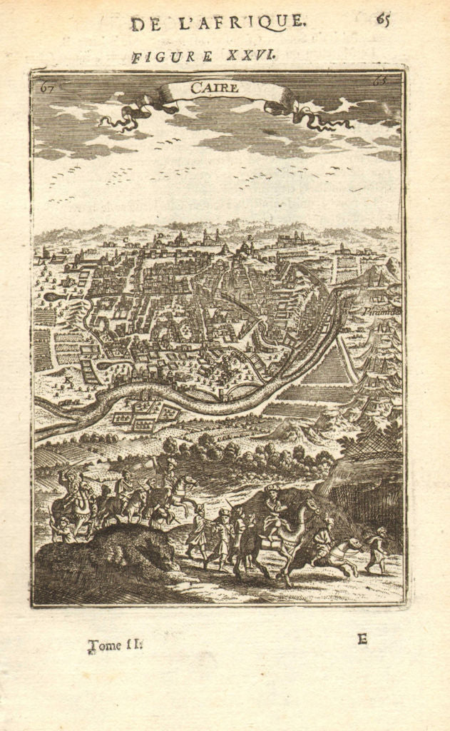 CAIRO. City view/plan with Nile, pyramids & camels. 'Caire'. Egypt. MALLET 1683